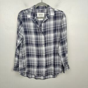 Grayson The Hero‎ Top Womens Medium 3 Blue Black White Check Button Up Cotton
